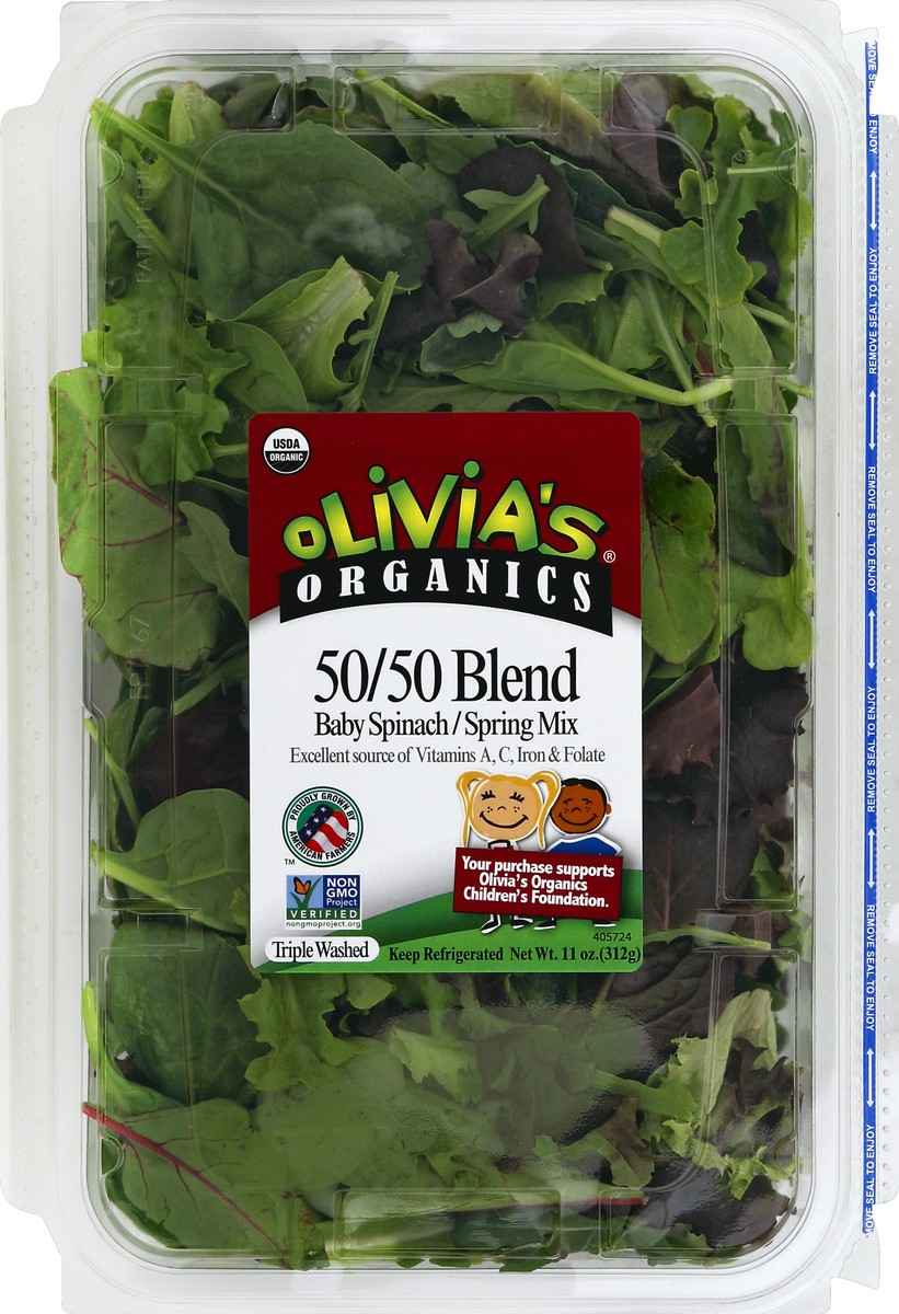 slide 4 of 4, Olivia's Baby Spinach/Spring Mix, 50/50 Blend, 11 oz