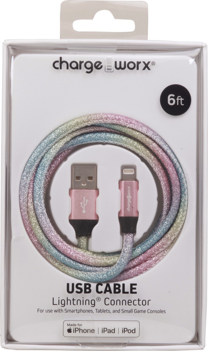 slide 2 of 9, Chargeworx Multi-Color Lightning Connector USB Cable, 6 ft