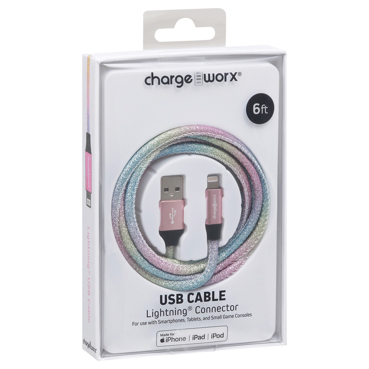 slide 3 of 9, Chargeworx Multi-Color Lightning Connector USB Cable, 6 ft