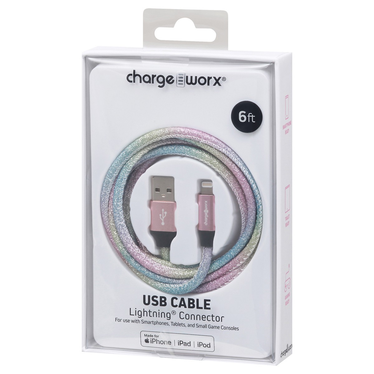 slide 4 of 9, Chargeworx Multi-Color Lightning Connector USB Cable, 6 ft