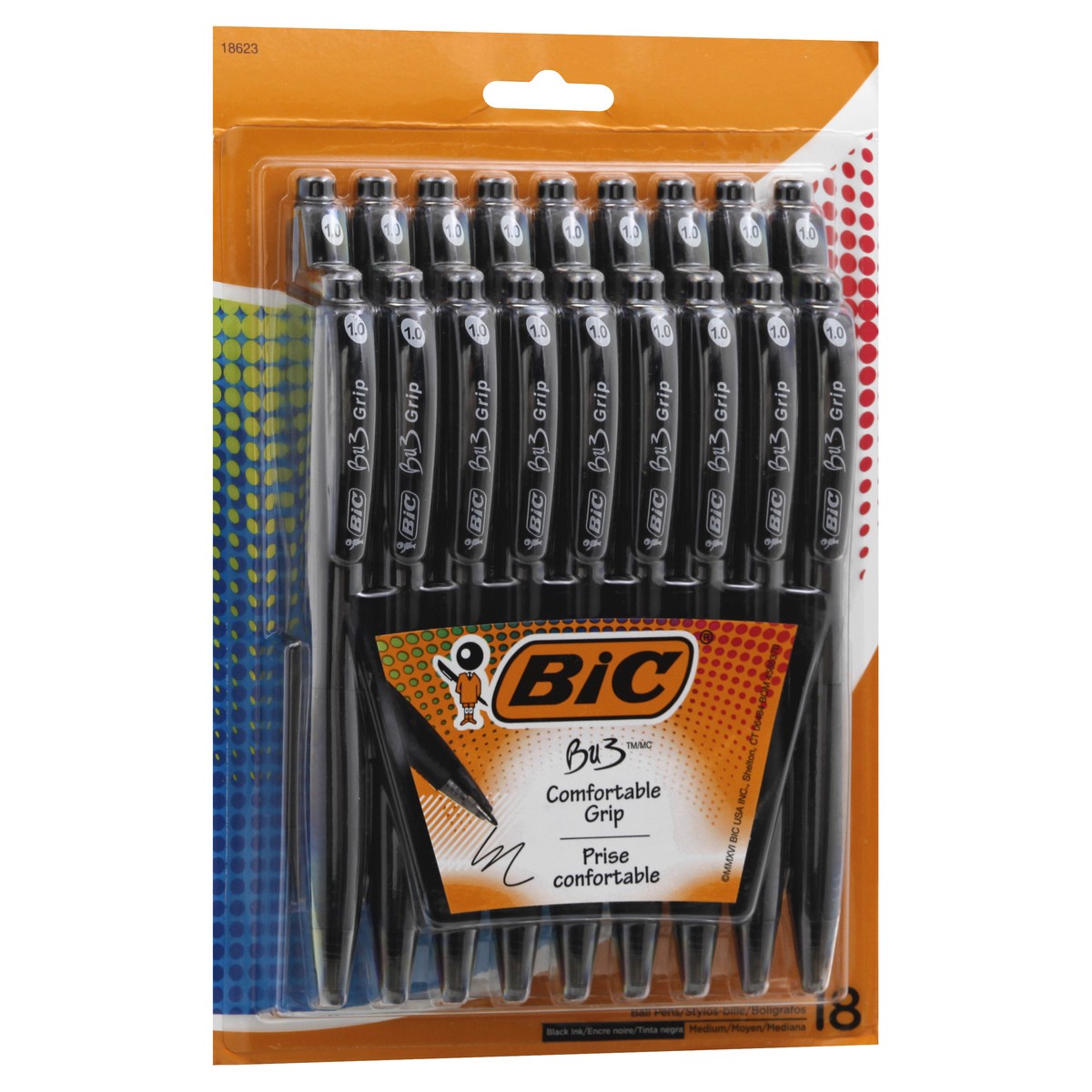 slide 2 of 11, BIC BU3 Grip Retractable Ball Pen, Medium Point (1.0mm), Black, 18 ct