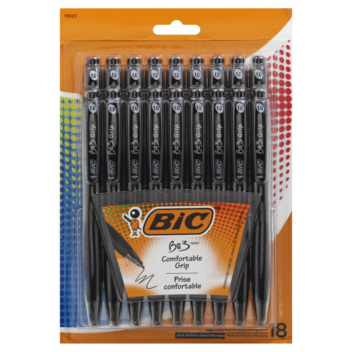 slide 1 of 11, BIC BU3 Grip Retractable Ball Pen, Medium Point (1.0mm), Black, 18 ct