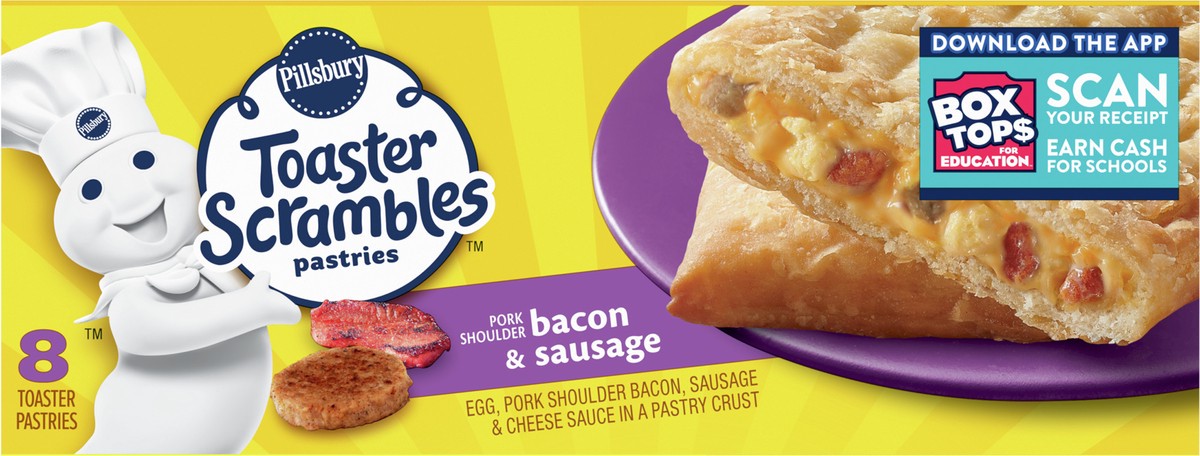 slide 7 of 11, Pillsbury Bacon & Sausage Toaster Scrambles, Frozen Breakfast Pastries, 8 ct, 14 oz, 14.4 oz