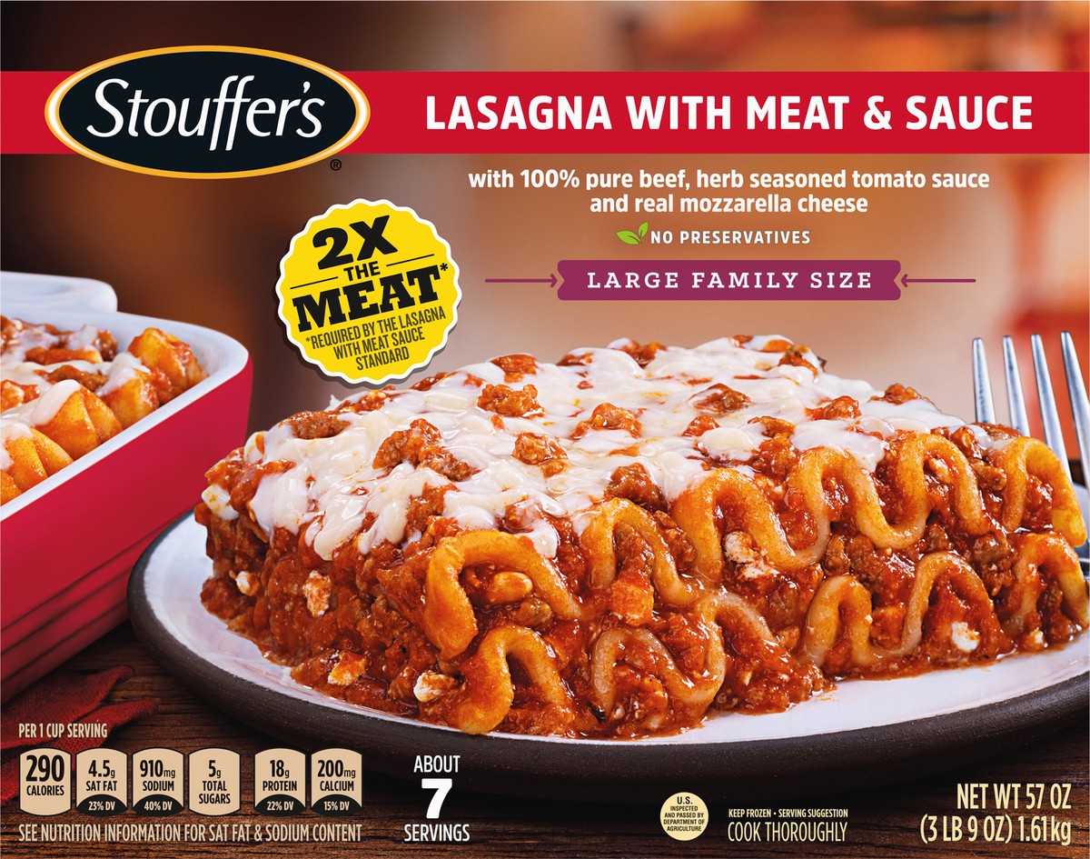 slide 2 of 7, Stouffer's Family Size Frozen Lasagna with Meat & Sauce - 57oz, 57 oz