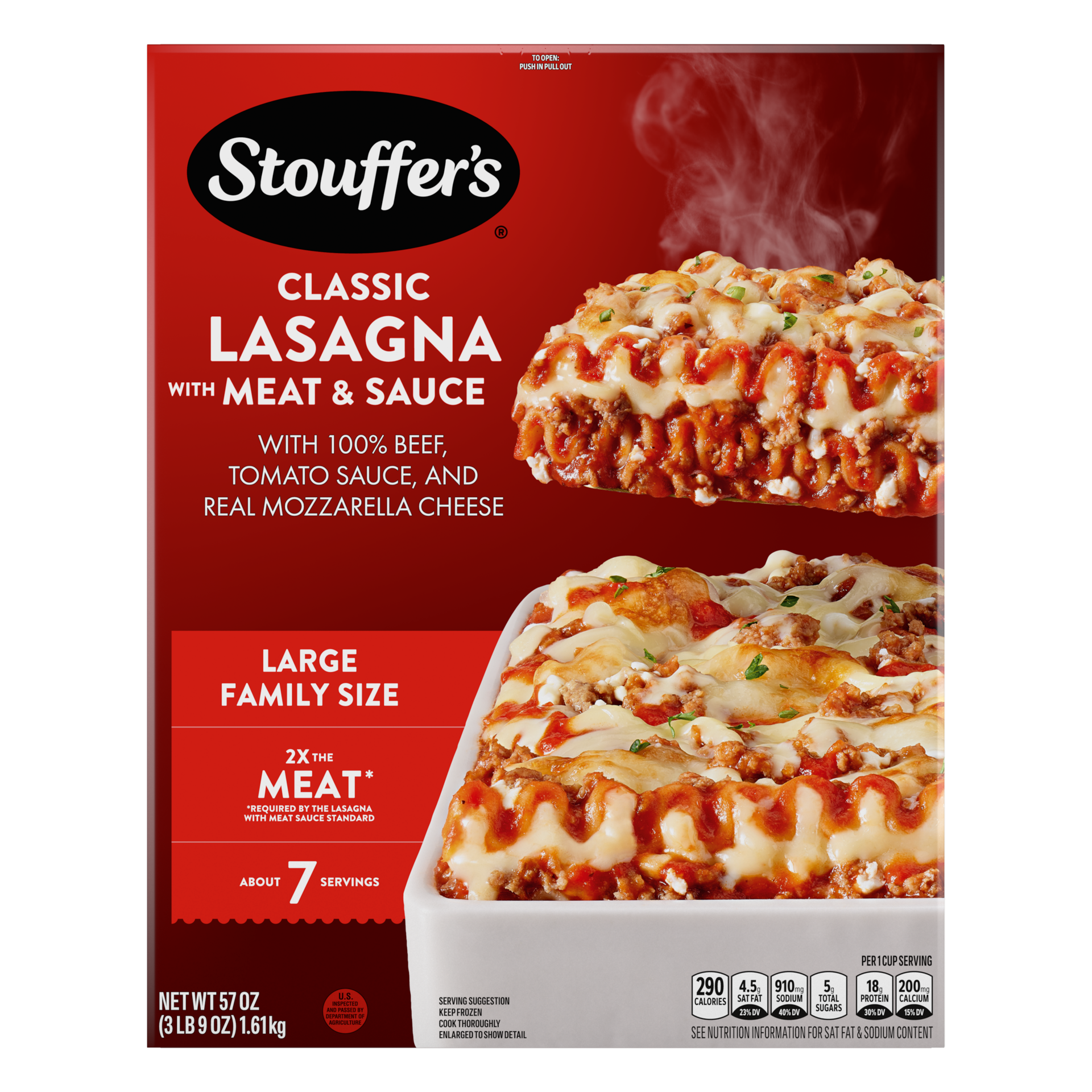 slide 1 of 7, STOUFFER'S Large Family Size Lasagna with Meat Sauce Frozen Entrée 57oz Box, 57 oz