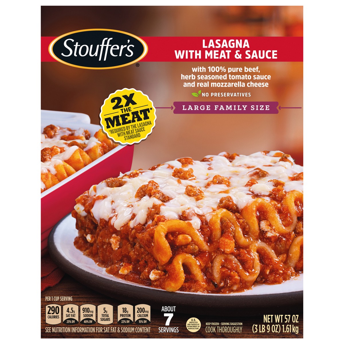 slide 1 of 7, Stouffer's Family Size Frozen Lasagna with Meat & Sauce - 57oz, 57 oz