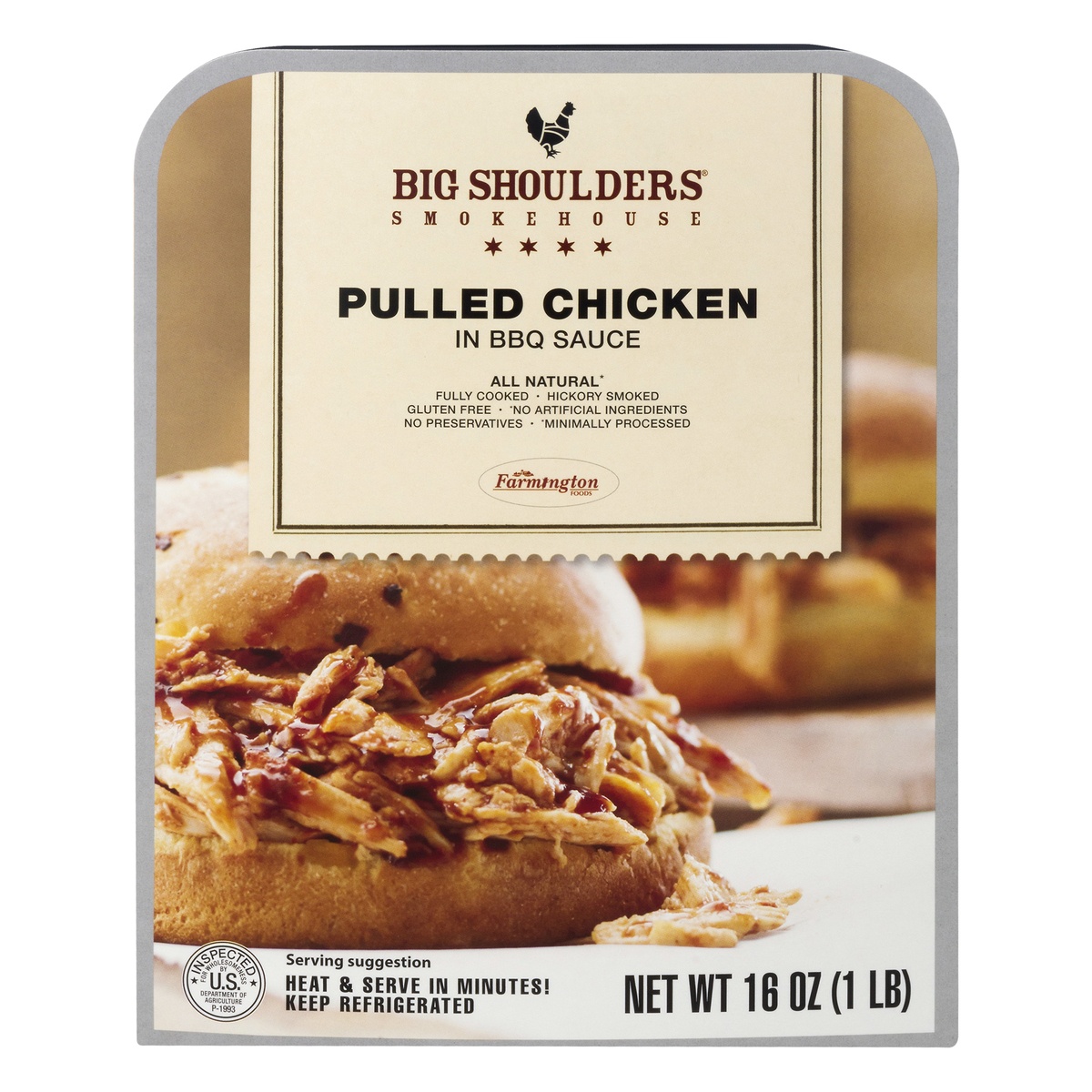 slide 1 of 1, Big Shoulders Smokehouse Gluten Free In BBQ Sauce Pulled Chicken 16.0 oz, 16 oz