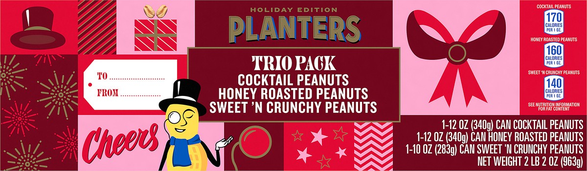 slide 2 of 10, Planters Holiday Edition Trio Pack Cocktail, Honey Roasted & Sweet 'n Crunchy Peanuts Variety Pack 3 ct Cans, 2.13 lb