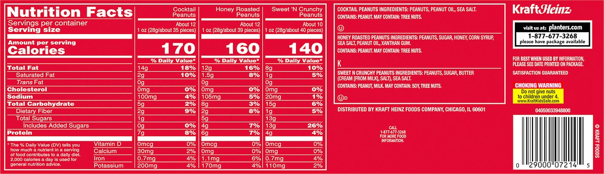 slide 6 of 10, Planters Holiday Edition Trio Pack Cocktail, Honey Roasted & Sweet 'n Crunchy Peanuts Variety Pack 3 ct Cans, 2.13 lb