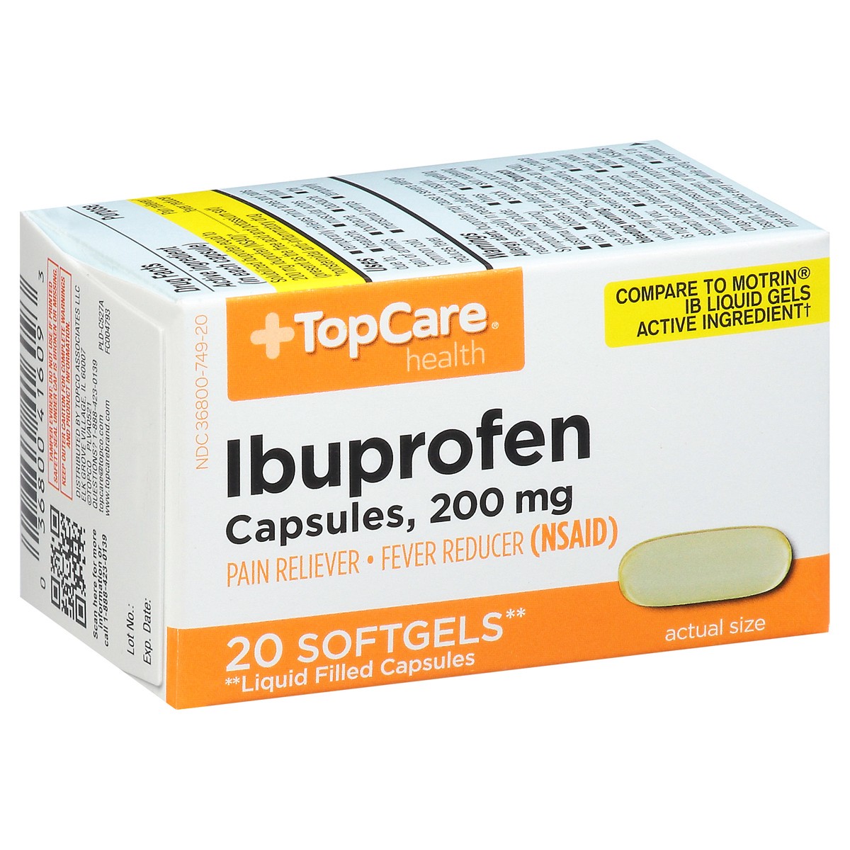 slide 7 of 10, TopCare Ibuprofen Pain Relief/Fever Reducer, Softgel Orange, 20 ct