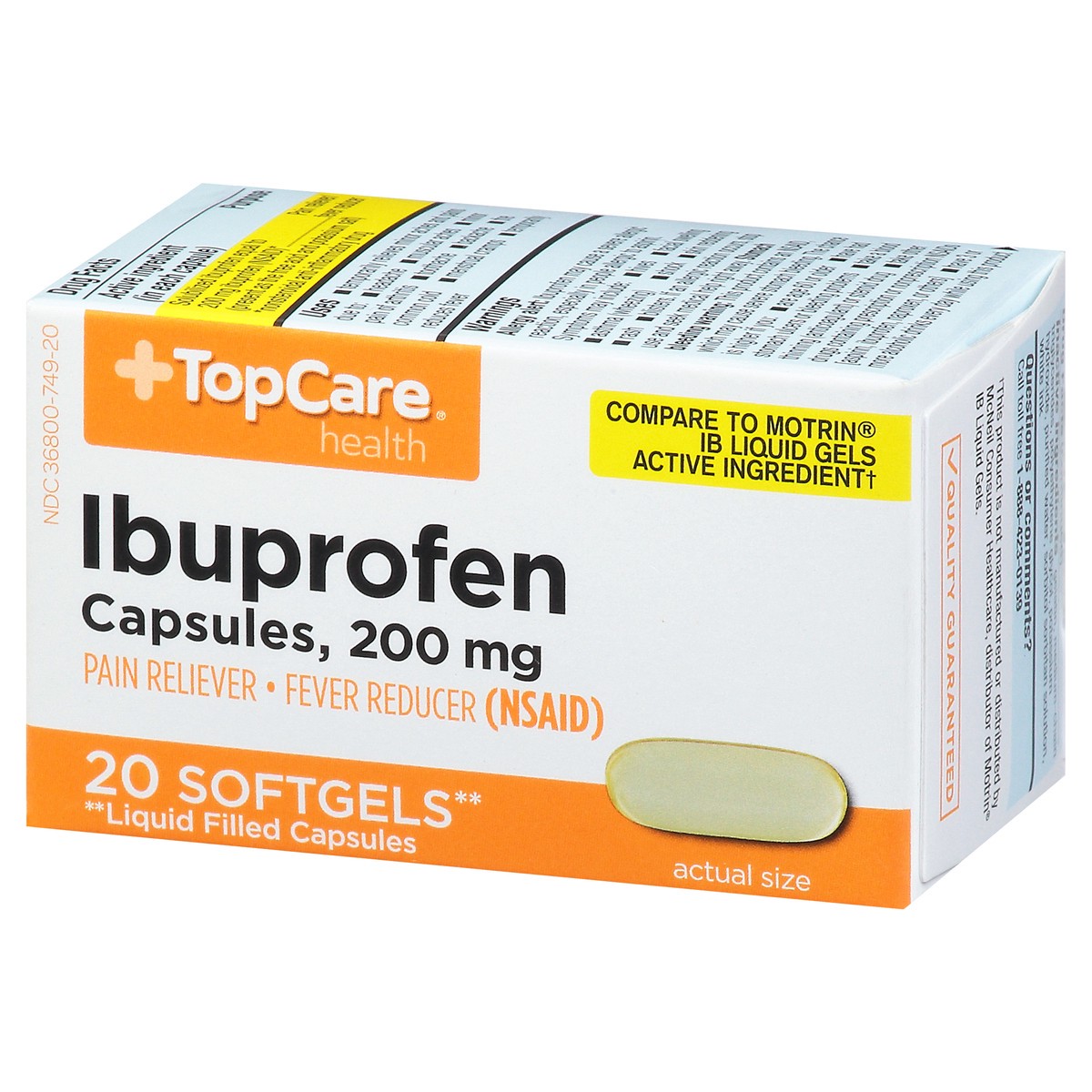 slide 10 of 10, TopCare Ibuprofen Pain Relief/Fever Reducer, Softgel Orange, 20 ct