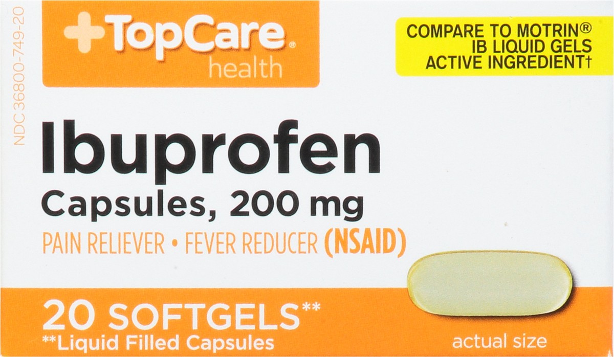 slide 6 of 10, TopCare Ibuprofen Pain Relief/Fever Reducer, Softgel Orange, 20 ct