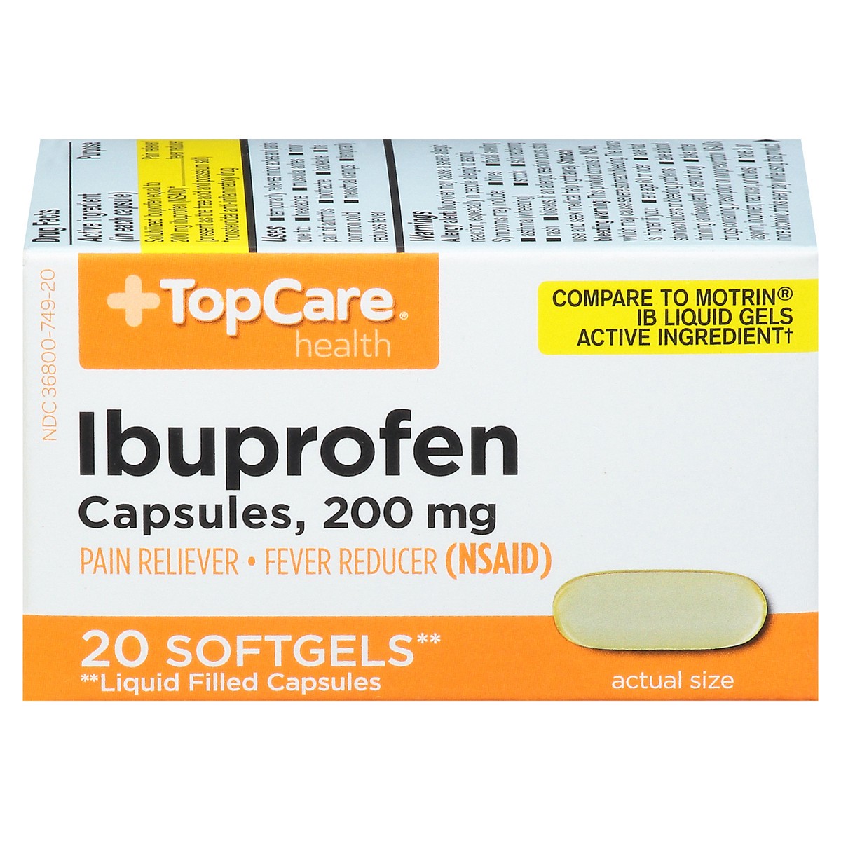 slide 9 of 10, TopCare Ibuprofen Pain Relief/Fever Reducer, Softgel Orange, 20 ct