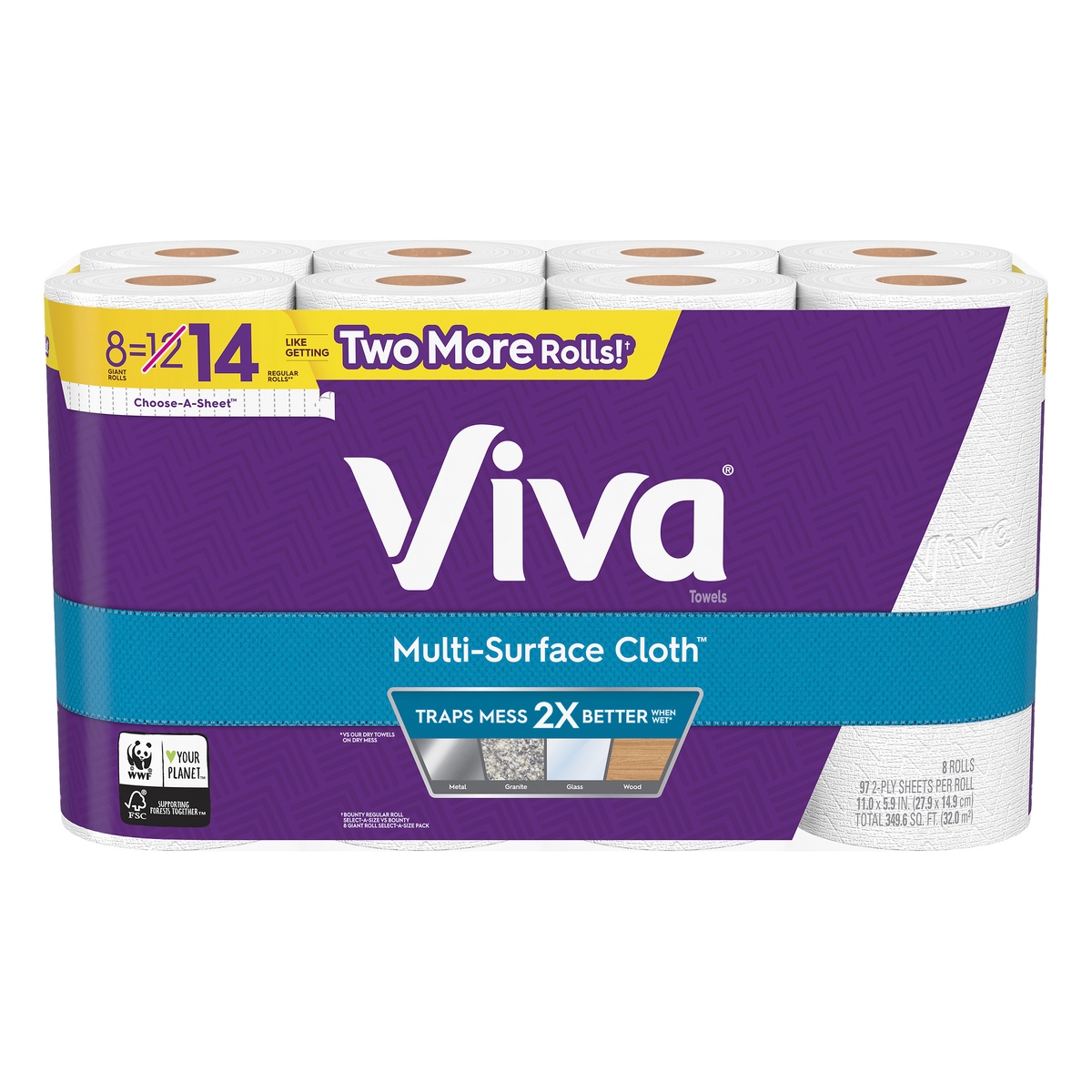 slide 1 of 3, Viva Multi-Surface Cloth Choose-A-Sheet Paper Towels, White, 8 Giant Rolls, 8 ct