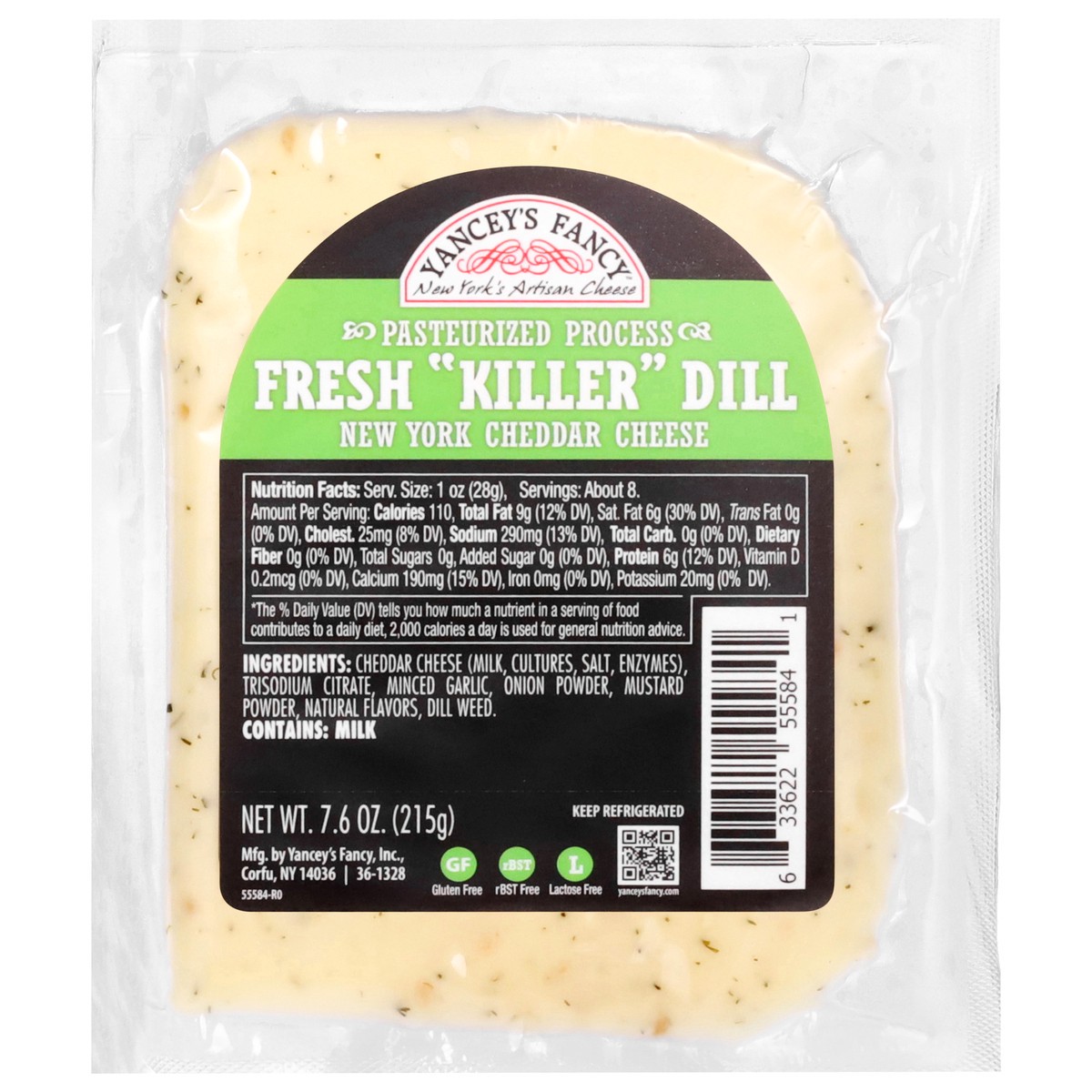 slide 1 of 13, Yancey's Fancy New York Cheddar Fresh Killer Dill Cheese 7.6 oz, 7.6 oz