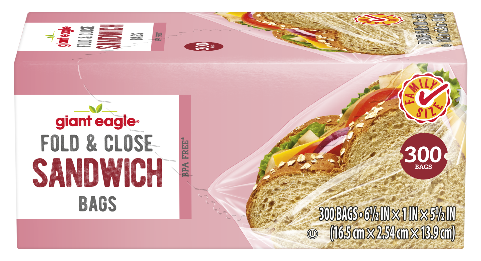 slide 1 of 1, Giant Eagle Fold & Close Sandwich Bags, 300 ct