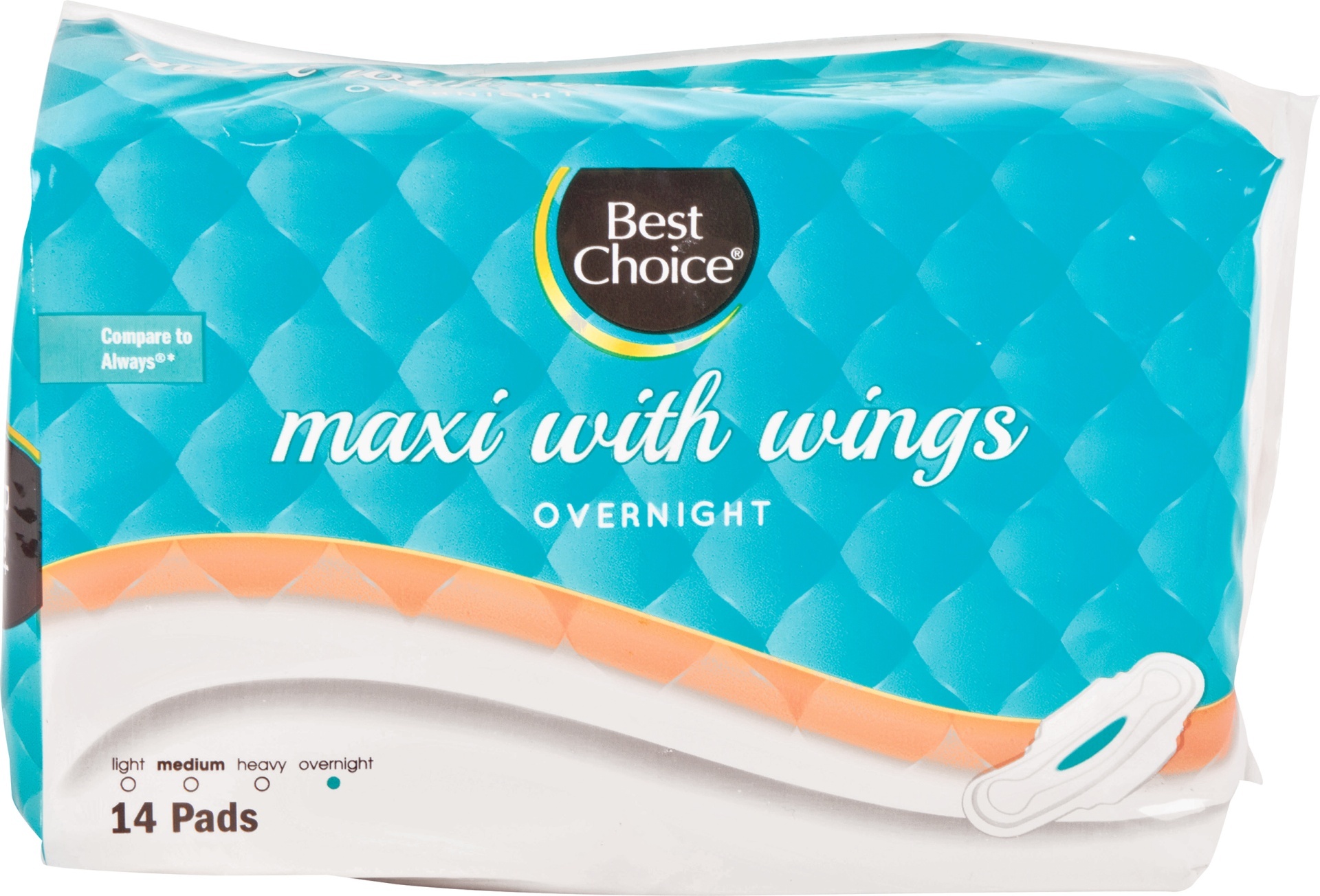 slide 1 of 1, Best Choice Maxi With Wings Overnight Pads, 14 ct