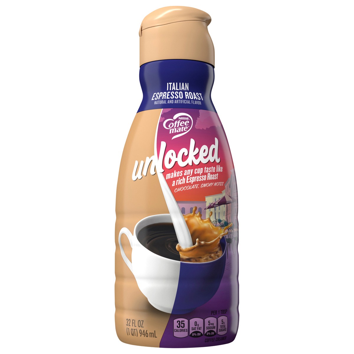 slide 1 of 7, Coffee mate Unlocked Italian Espresso Roast Liquid Coffee Creamer, 32 oz