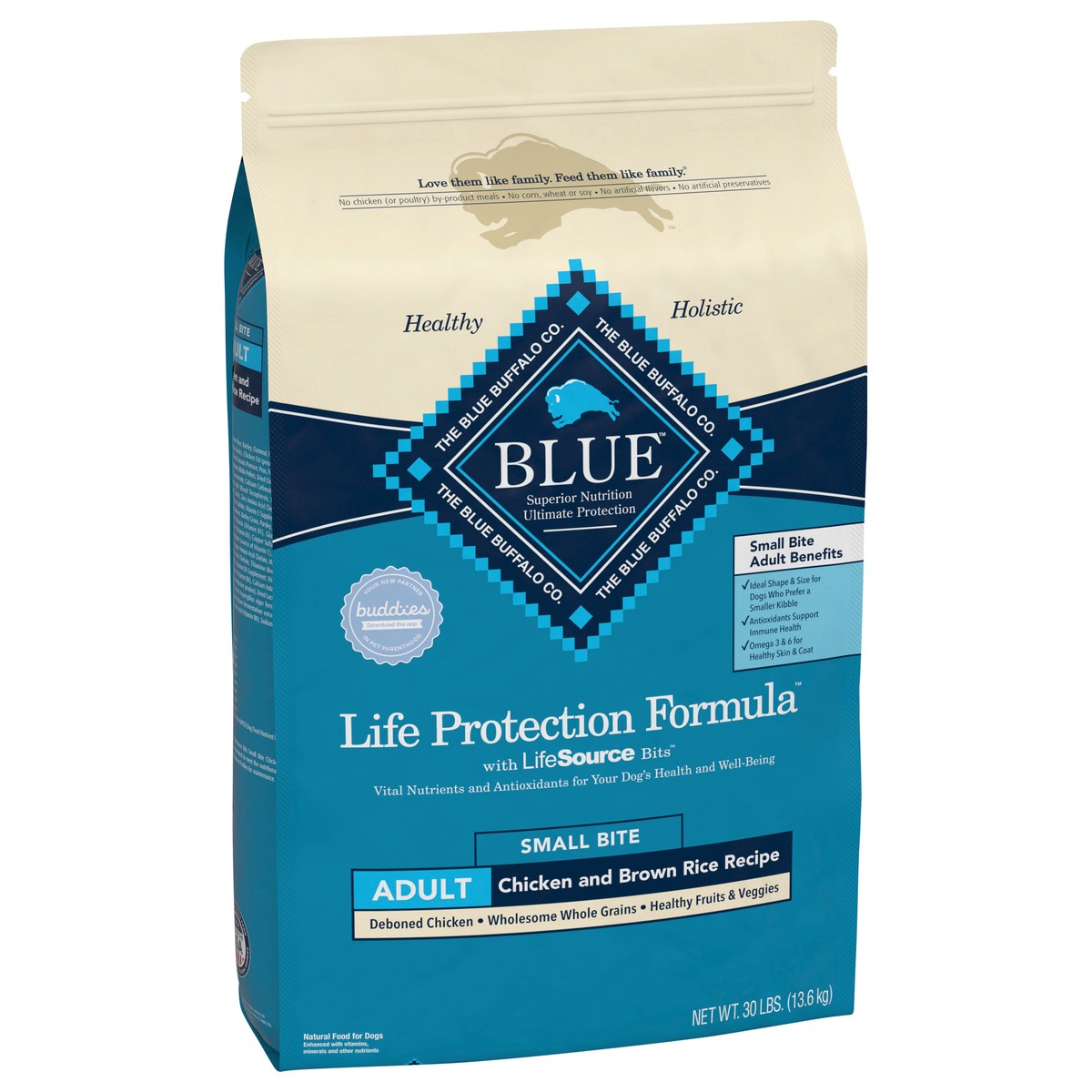 slide 2 of 8, Blue Buffalo Life Protection Formula Natural Adult Small Bite Dry Dog Food, Chicken and Brown Rice 30-lb, 30 lb
