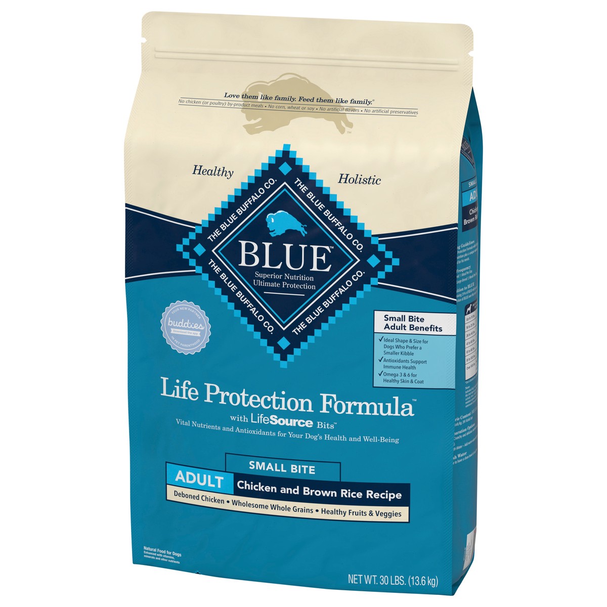 slide 3 of 8, Blue Buffalo Life Protection Formula Natural Adult Small Bite Dry Dog Food, Chicken and Brown Rice 30-lb, 30 lb