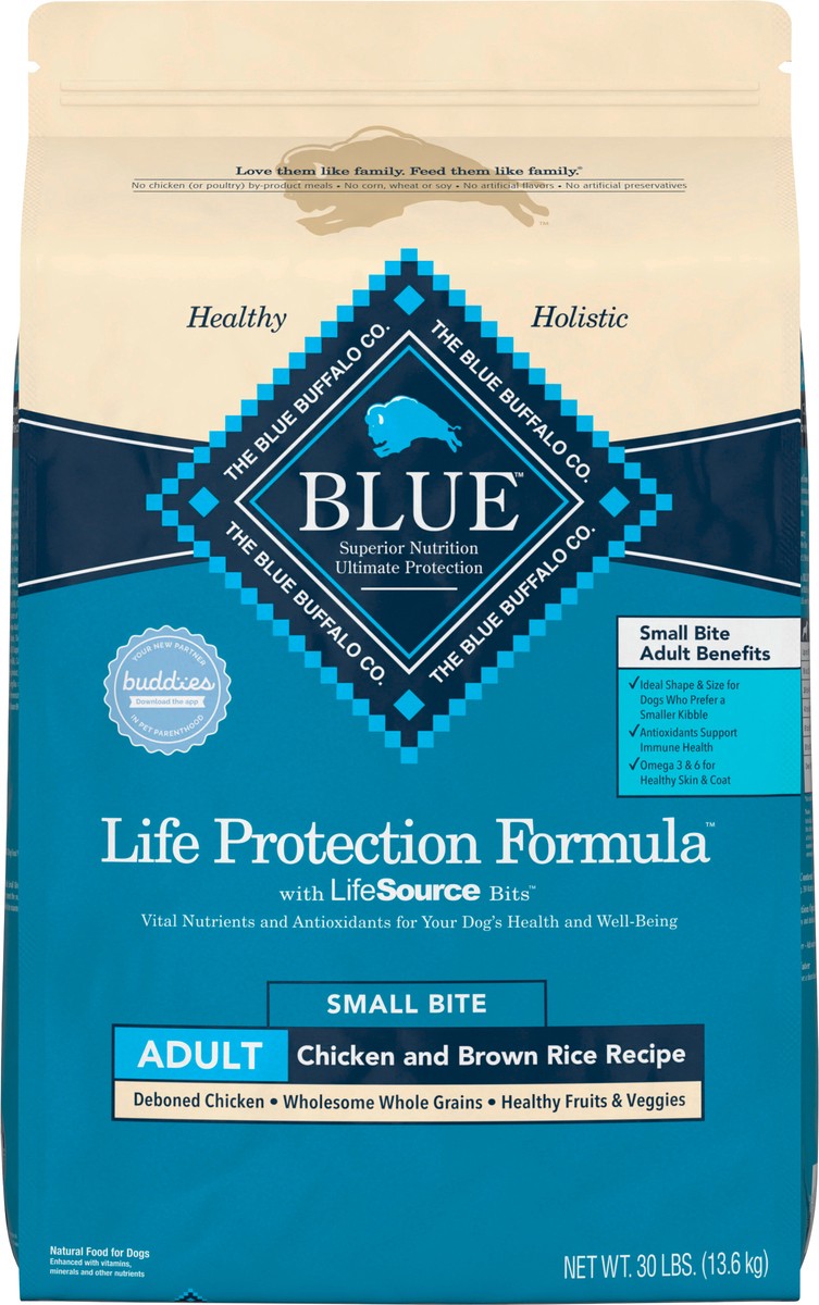 slide 6 of 8, Blue Buffalo Life Protection Formula Natural Adult Small Bite Dry Dog Food, Chicken and Brown Rice 30-lb, 30 lb