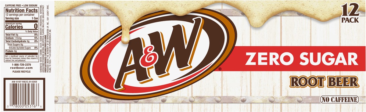 slide 3 of 7, A&W Root Beer Zero Sugar Cans, 12 ct; 12 fl oz