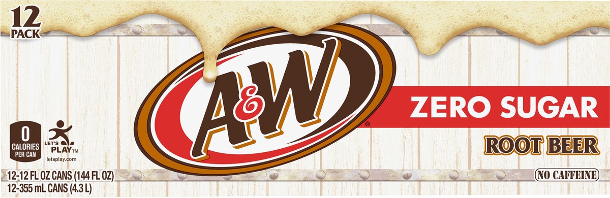 slide 7 of 7, A&W 12 Pack Zero Sugar Root Beer 12-12 fl oz Can, 12 ct