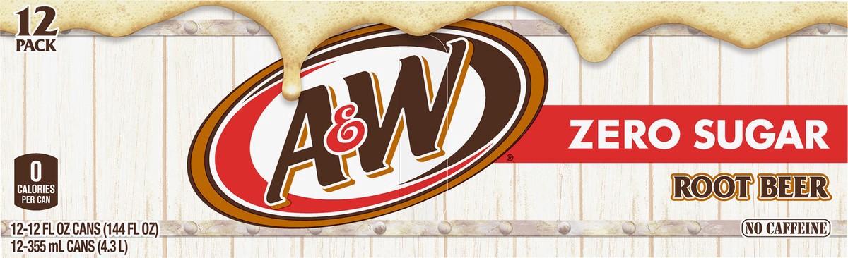 slide 5 of 7, A&W 12 Pack Zero Sugar Root Beer 12-12 fl oz Can, 12 ct