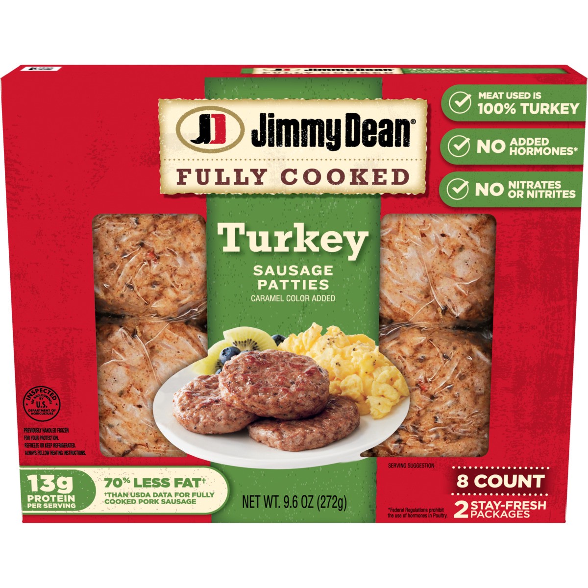 slide 1 of 12, Jimmy Dean® Fully Cooked Breakfast Turkey Sausage Patties, 8 Count, 9.6 oz