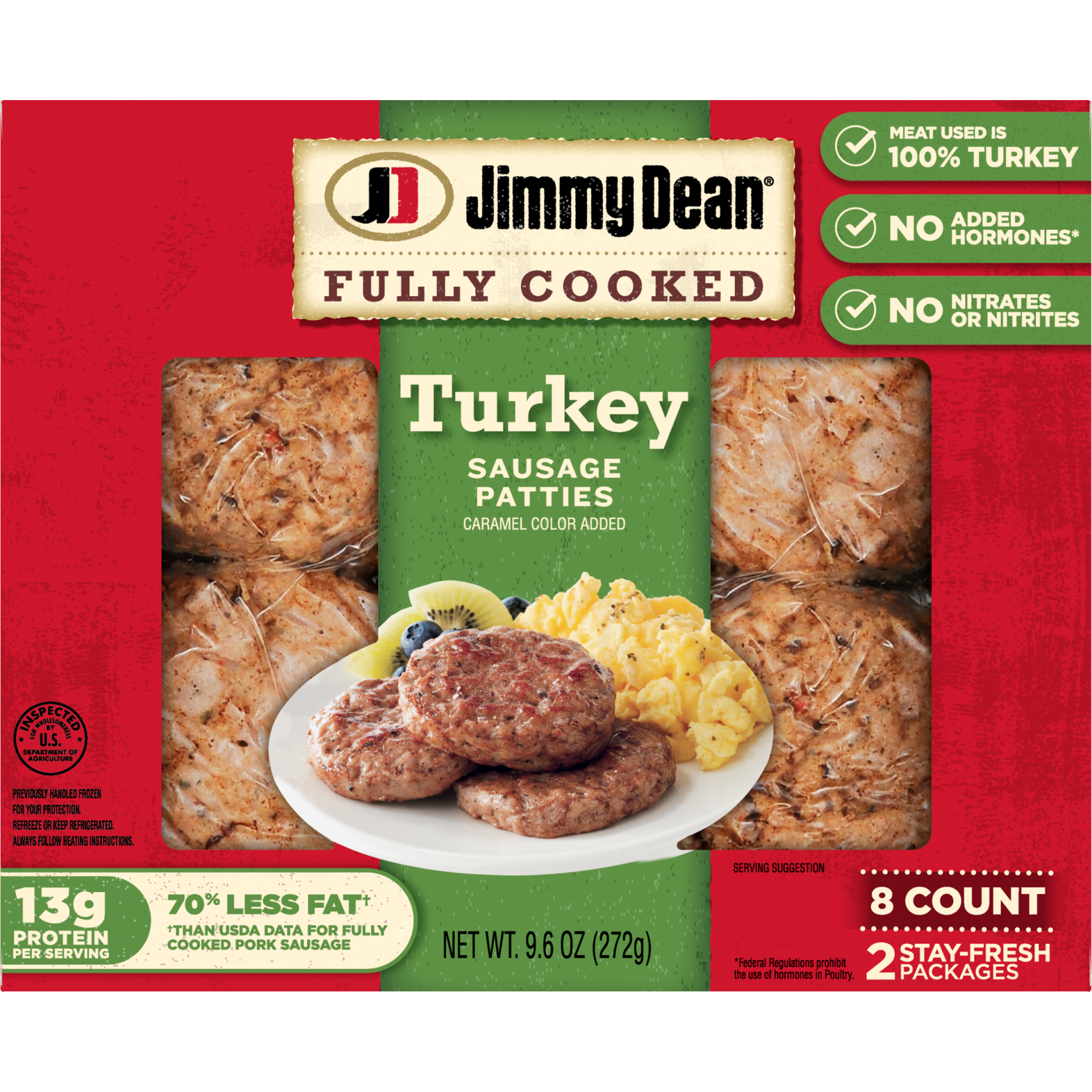 slide 1 of 6, Fully Cooked Turkey Sausage Patties, 9.6 oz