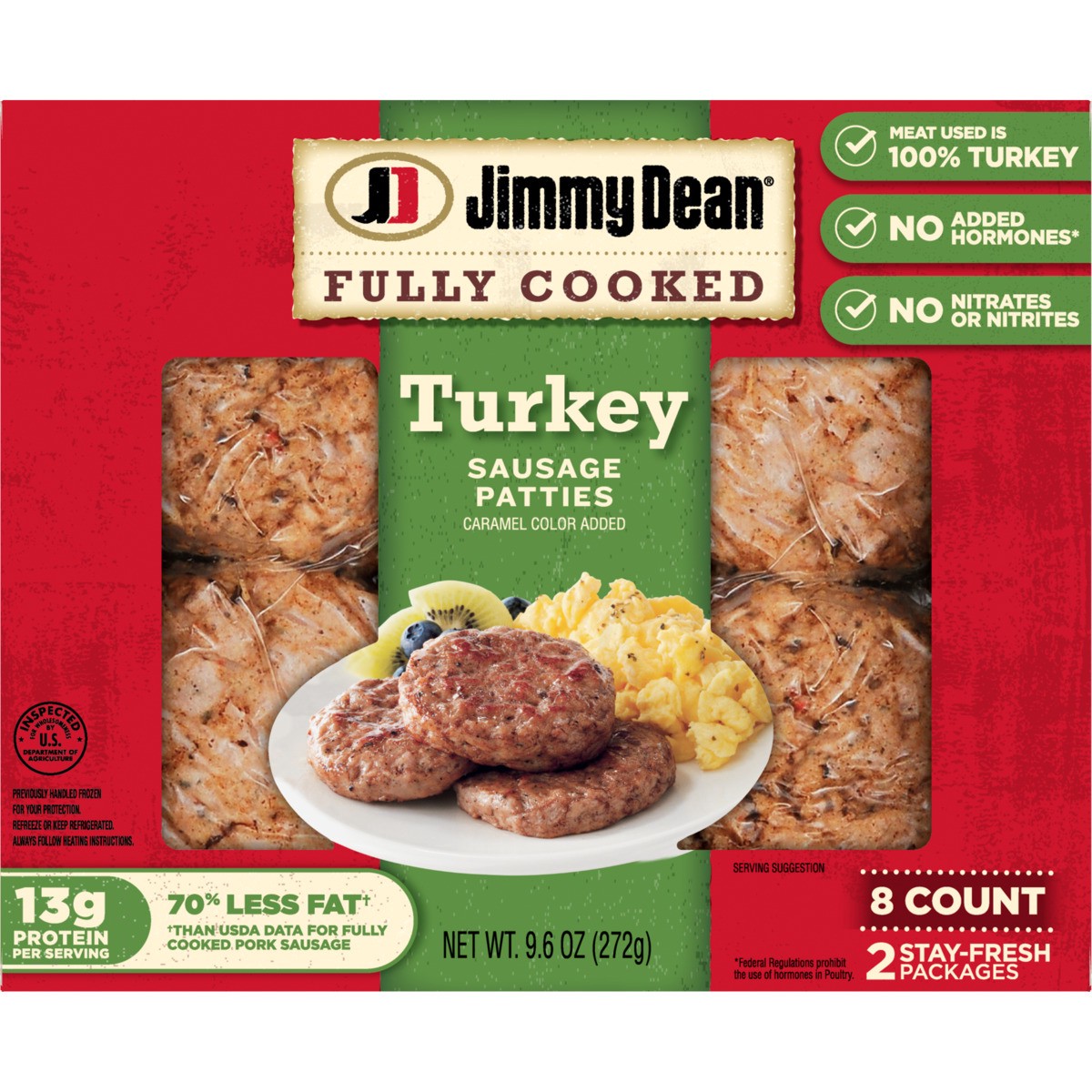 slide 1 of 12, Jimmy Dean Fully Cooked Turkey Sausage Patties, 9.6 oz
