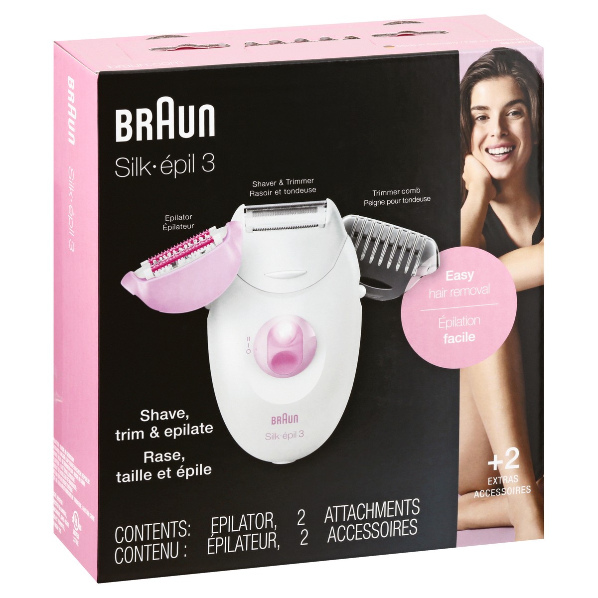 slide 3 of 9, Braun Silk-épil 3 3-270, Epilator for Women for Long-Lasting Hair Removal, White/Pink, 1 ct