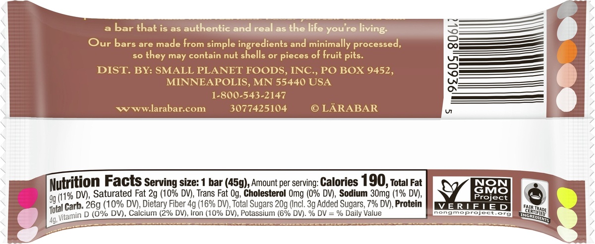 slide 10 of 10, LÄRABAR Fruit & Nut Food Bar - Chocolate Chip Brownie, 1.6 oz