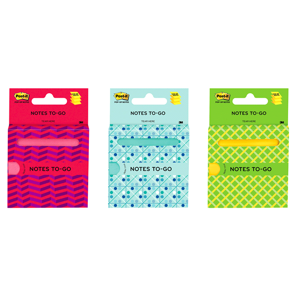 slide 1 of 1, Post-it Pop-up Notes to Go, Mixed Case, 3 in x 3 in, 1 Dispenser, 1 ct