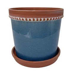 White Washed Terracotta Pot - 6.5" Blue