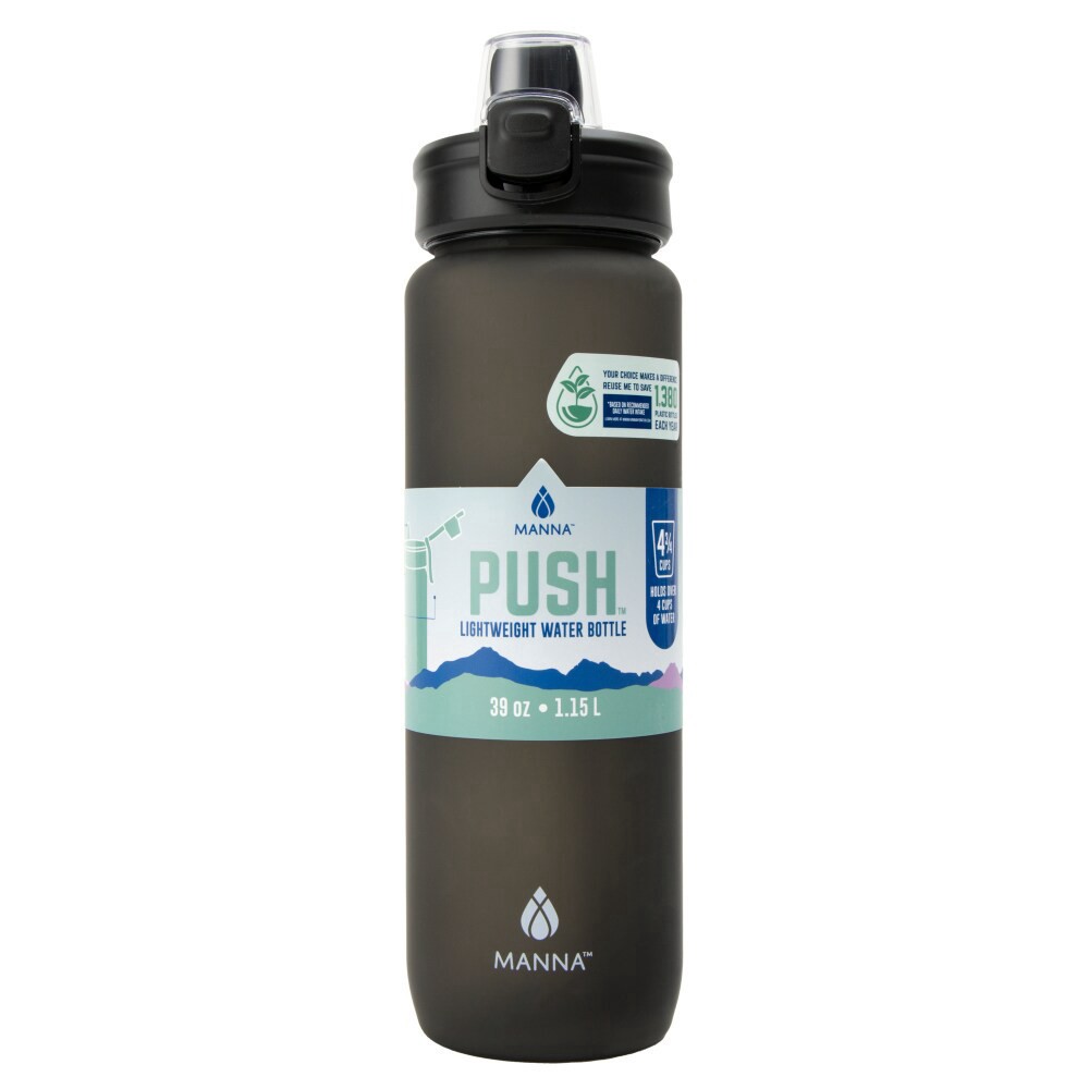 slide 3 of 4, Manna™ Push Bottle Plastic- Black, 39 oz