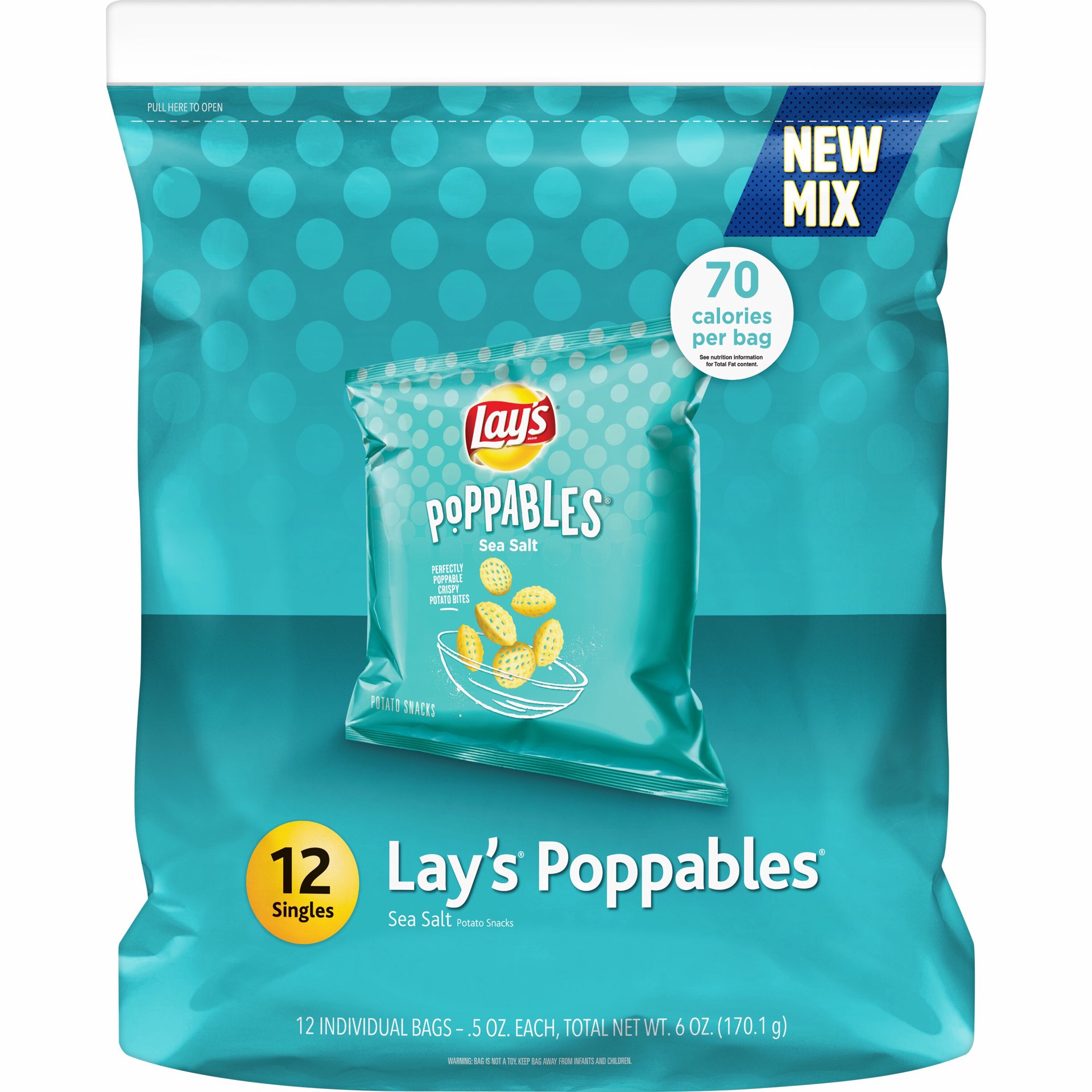 slide 1 of 5, Lay's Poppables Sea Salt Potato Snacks, 12 ct; 0.5 oz