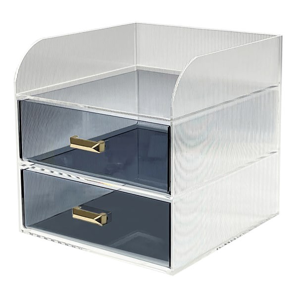 slide 4 of 4, Realspace® Lucenti Acrylic 2-Drawer Desktop Organizer, 7""H x 7""W x 7""D, Clear/Black, 1 ct