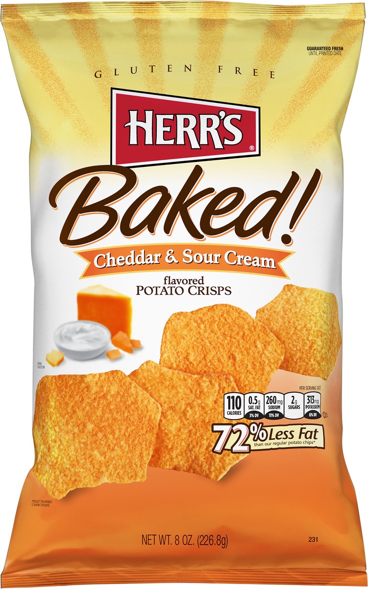 slide 7 of 7, Herr's Baked! Cheddar & Sour Cream Potato Crisps 8 oz Bag, 9 oz