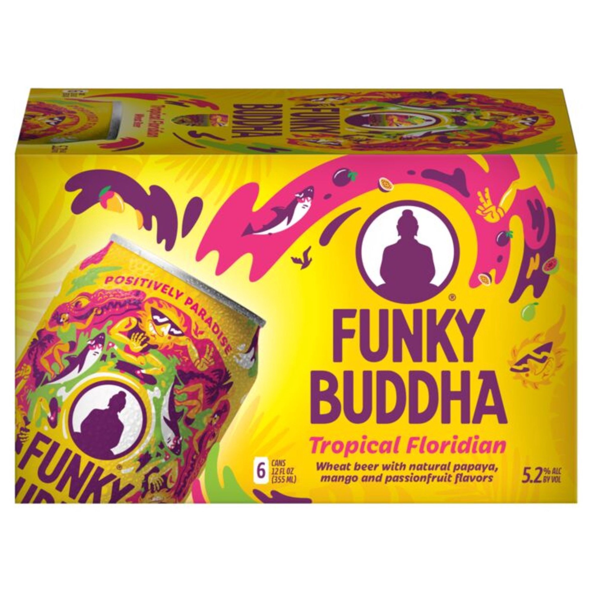 slide 4 of 4, Funky Buddha Floridian Funky Buddha Tropical Floridian Wheat Craft Beer, 6 pk 12 fl oz Cans, 5.2% ABV, 72 fl oz