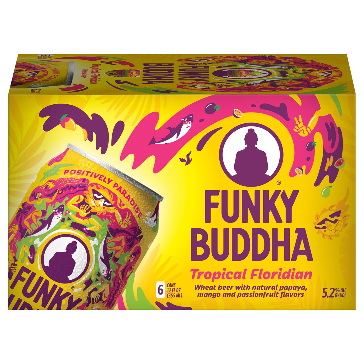 slide 1 of 4, Funky Buddha Floridian Tropical Wheat Beer Craft Beer, 6 pk 12 fl oz Cans, 5.2% ABV, 72 fl oz