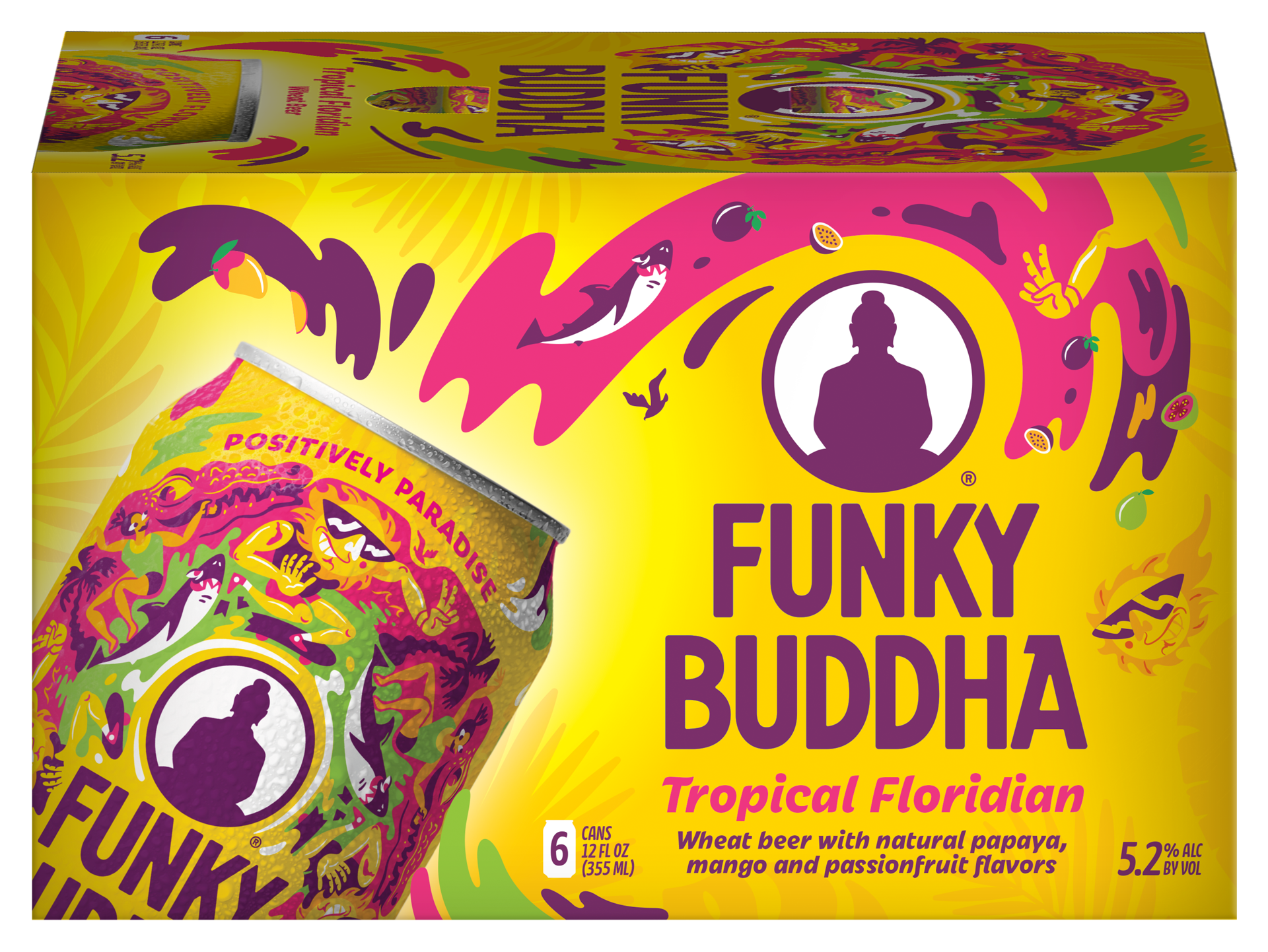 slide 1 of 4, Funky Buddha Floridian Funky Buddha Tropical Floridian Wheat Craft Beer, 6 pk 12 fl oz Cans, 5.2% ABV, 72 fl oz