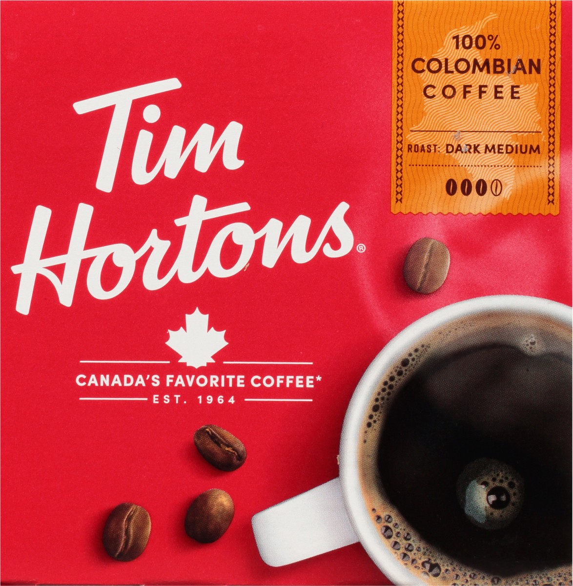 slide 8 of 9, Tim Hortons 100% Arabica Dark-Medium Roast 100% Colombian Coffee 12 - 0.37 oz Each, 12 ct