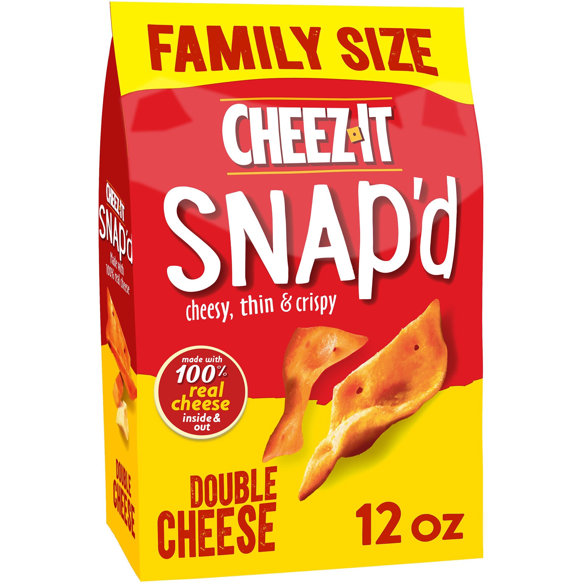 slide 1 of 5, Cheez-It Snap'd Cheese Cracker Chips, Thin Crisps, Lunch Snacks, Family Size, Double Cheese, 12oz Bag, 1 Bag, 12 oz