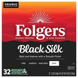 Folgers Black Silk Dark Roast Coffee, Keurig K-Cup Pods, 32 Count Box