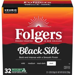 Folgers Black Silk Dark Roast Coffee, Keurig K-Cup Pods, 32 Count Box