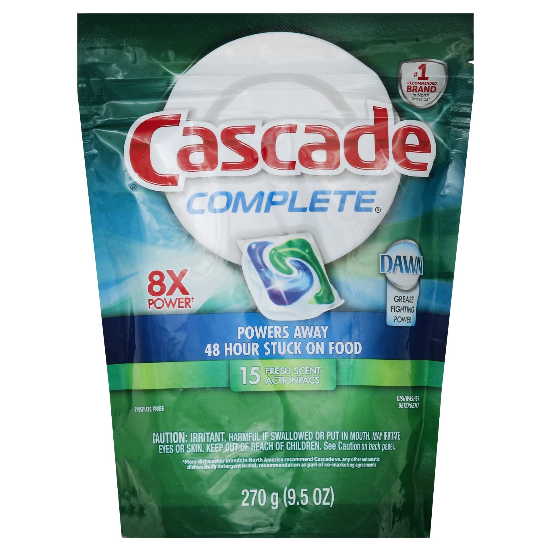 slide 1 of 1, Cascade Complete Fresh Scent Actionpacs Dishwasher Detergent, 15 ct; 9.5 oz