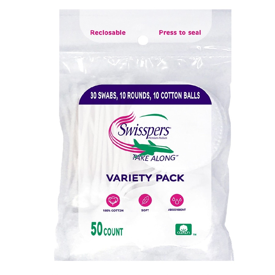 slide 1 of 1, Swisspers Cotton Variety Pack, 50 ct