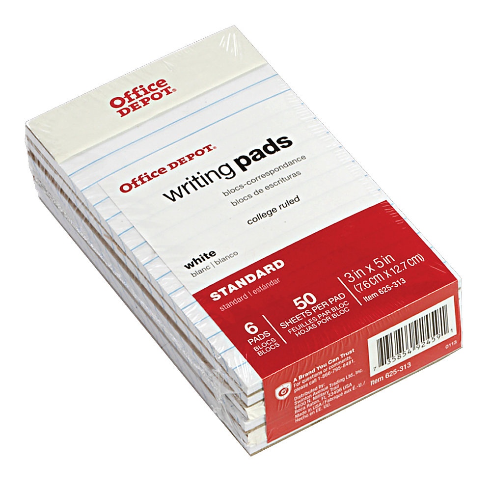 slide 1 of 1, Office Depot Brand Mini Perforated Legal Pad, 3'' X 5'', White, Pack Of 6 Pads, 6 ct