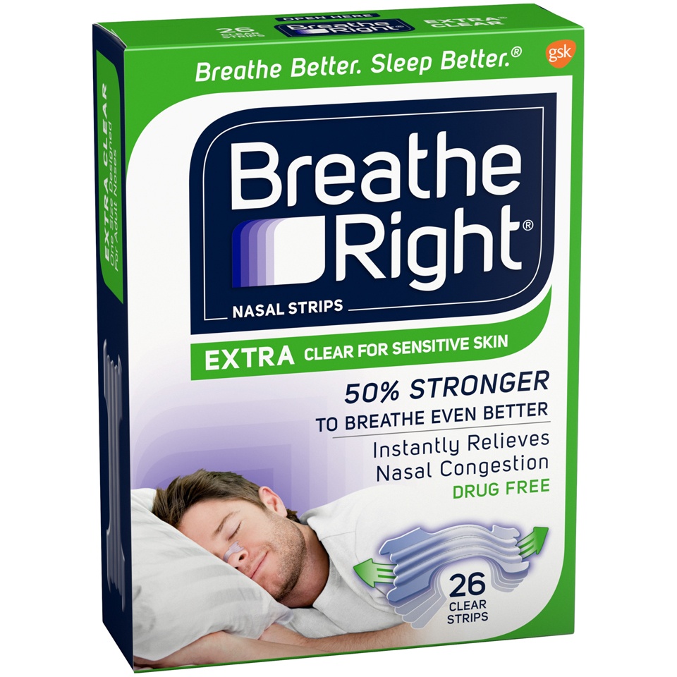 slide 1 of 1, Breathe Right Extra Nasal Strips Clear, 26 ct